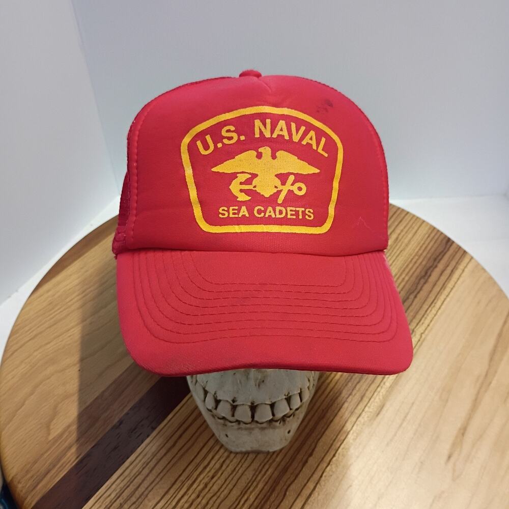Vintage 80s US Naval Sea Cadets Trucker Hat Cap Red Otto Rare